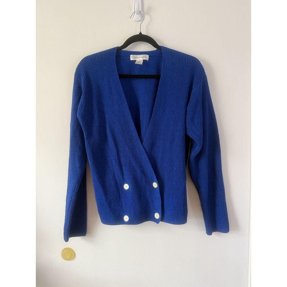 Vintage Jones New York Double Breasted Ribbed Cardigan, Cobalt Blue, Women's M